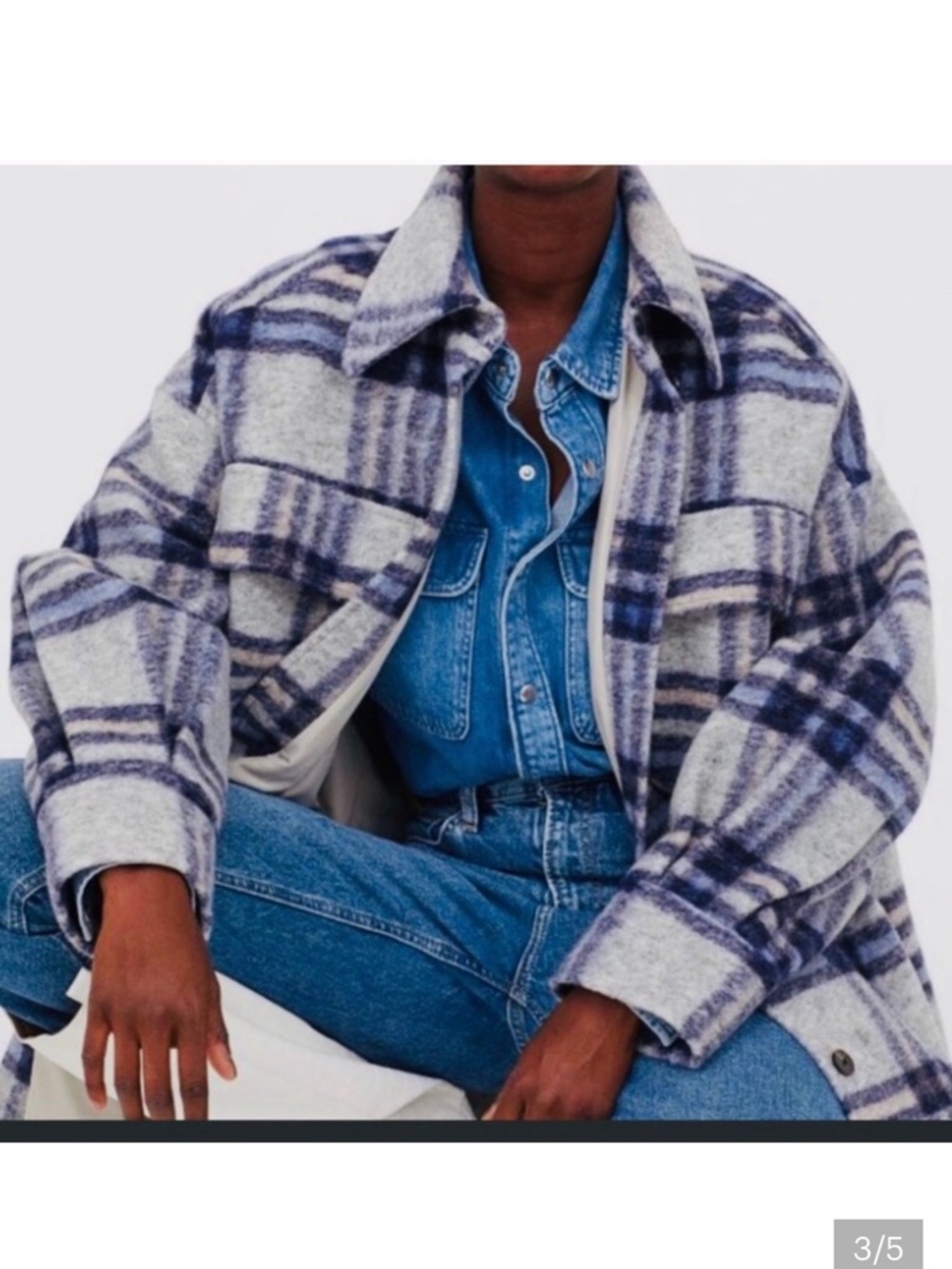 H&M Long Blue Plaid Shacket